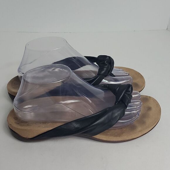 Vionic Pippa Sandals Knotted Leather Thong Sandal Flip Flop Black Size 9.5 - Picture 1 of 8